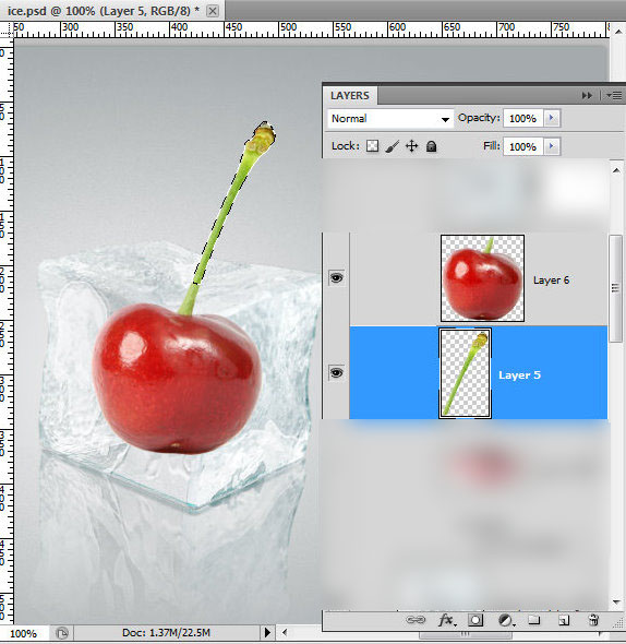 Ice cube 3D photoshop tools tutorial. 3D scene ice cube and cherry inside, ice txture effect in photoshop, ice reflection, 3D rendering, 3D light effects, realistic ice effectt, winterphotoshop  ideas
